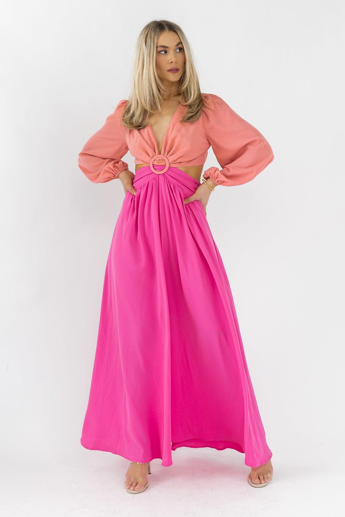 Peach colour maxi outlet dress