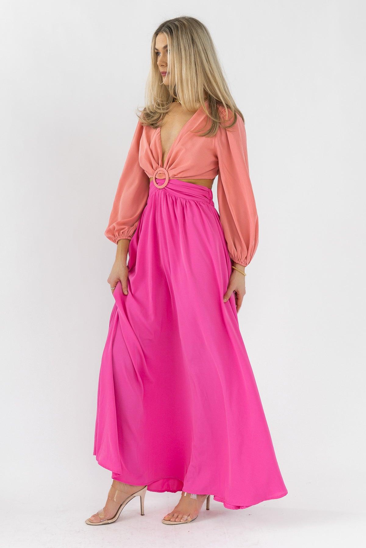 Peach maxi dress with sleeves best sale