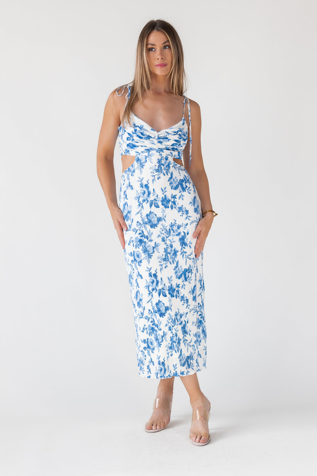 Adair Blue Floral Plisse Dress