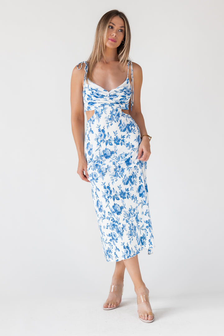 Adair Blue Floral Plisse Dress