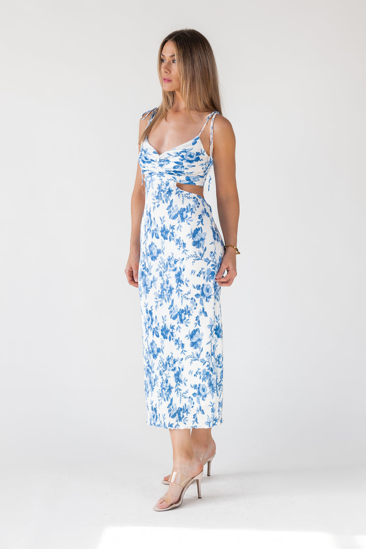 Adair Blue Floral Plisse Dress