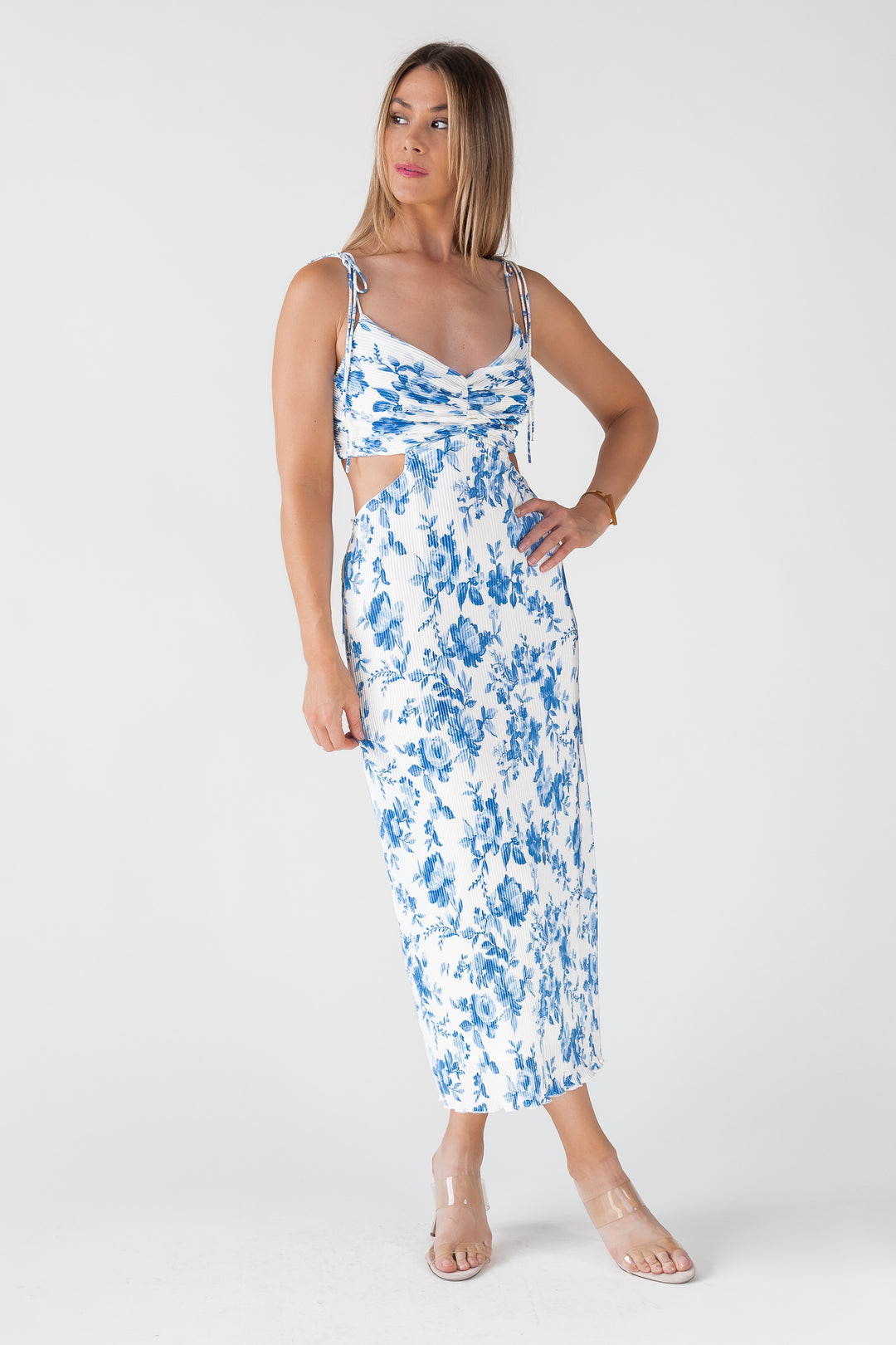 Adair Blue Floral Plisse Dress