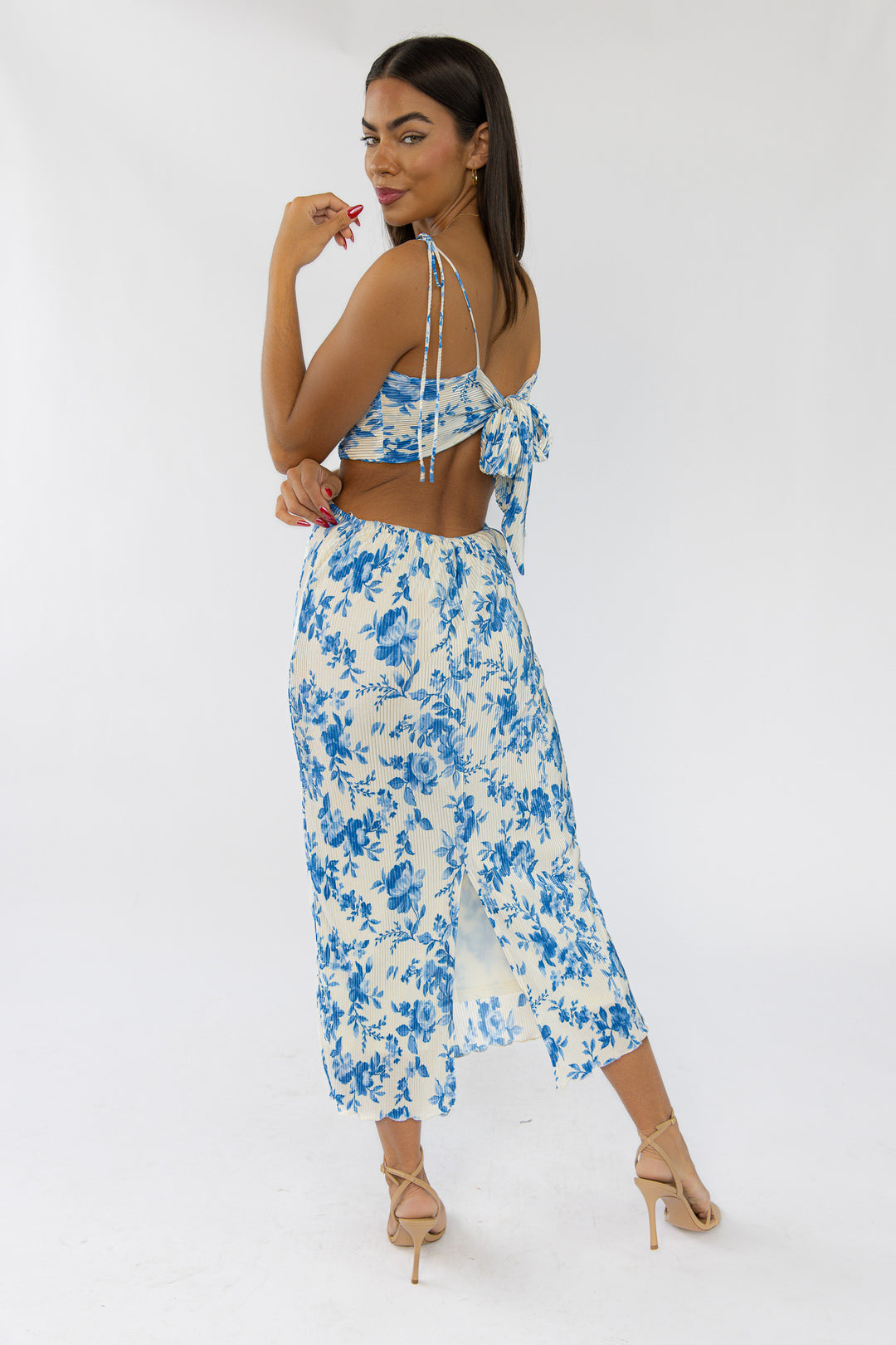 Adair Blue Floral Plisse Dress