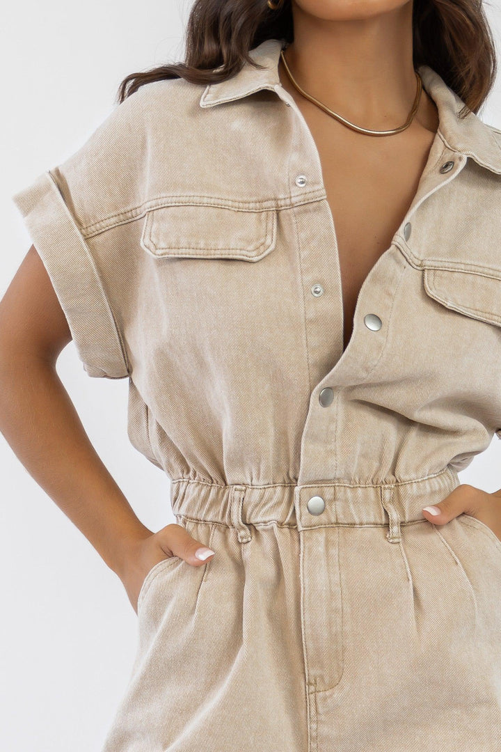 Adina Beige Denim Romper - Final Sale