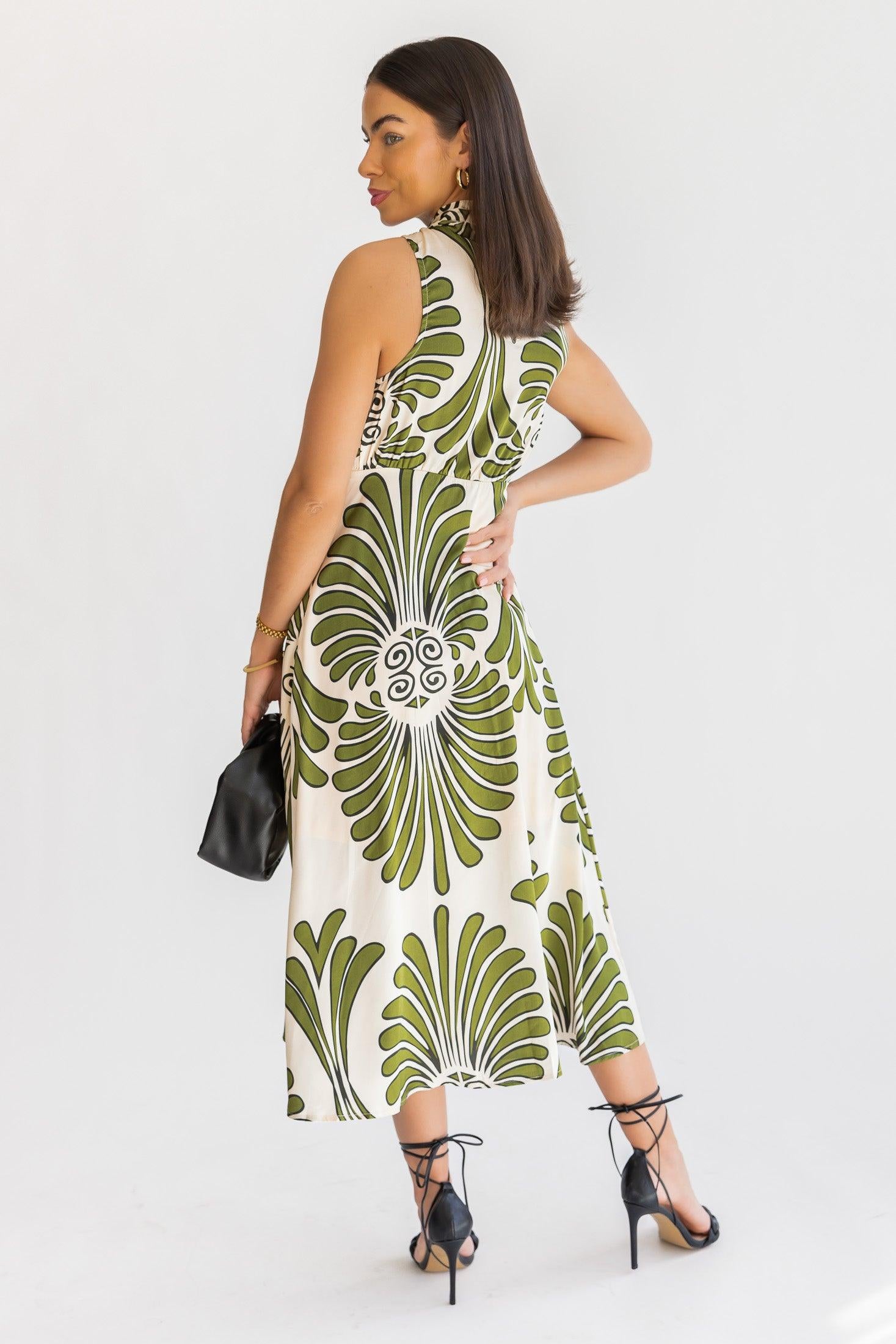 Alaina Olive Abstract Midi Dress