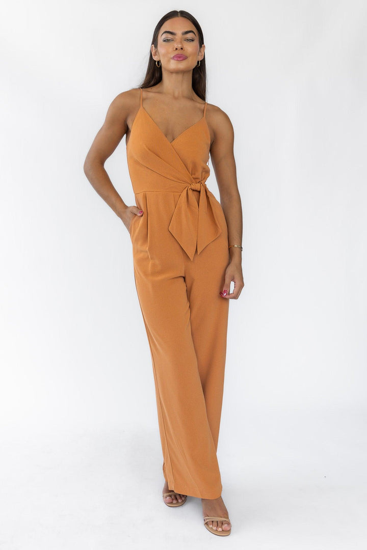 Alexa Tan Tie Waist Jumpsuit - Final Sale