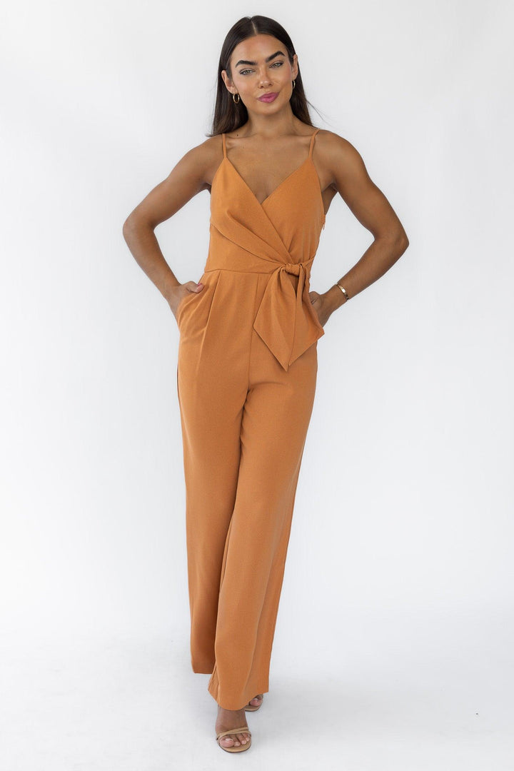 Alexa Tan Tie Waist Jumpsuit - Final Sale