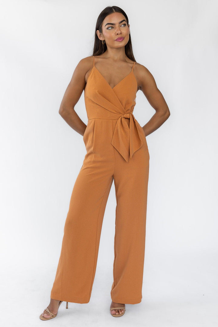 Alexa Tan Tie Waist Jumpsuit - Final Sale