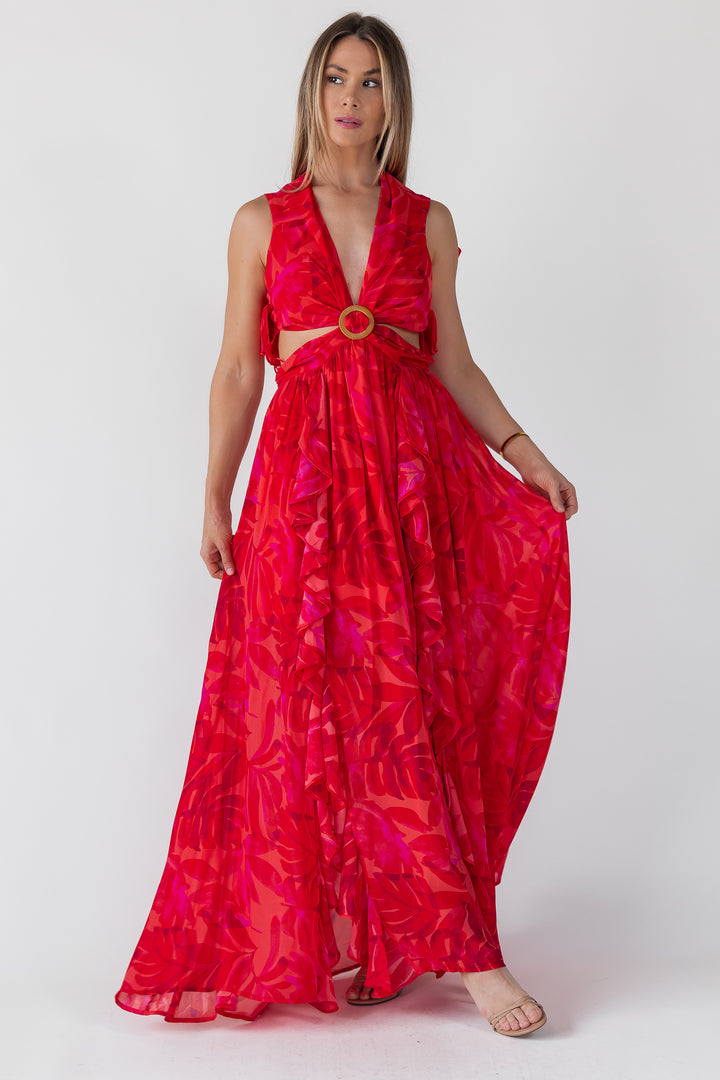 Athena Red Cutout Maxi Dress