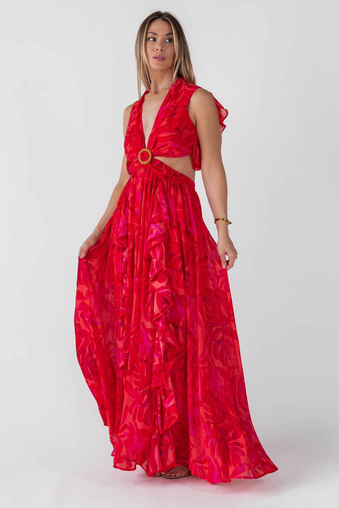 Athena Red Cutout Maxi Dress