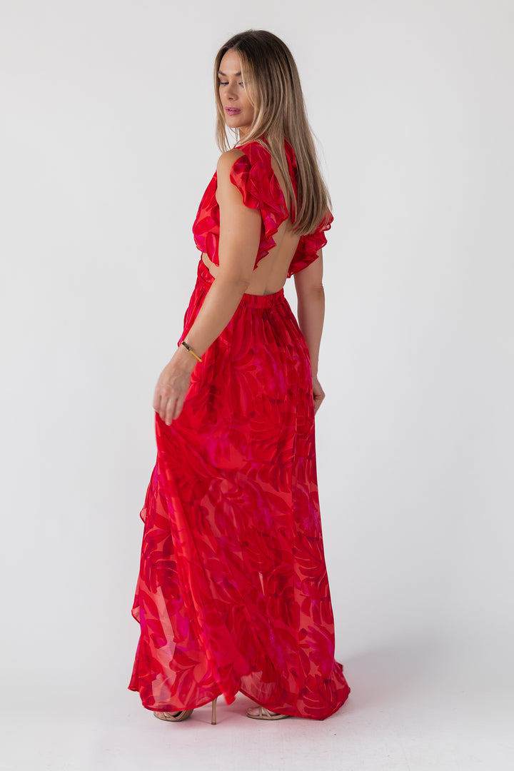 Athena Red Cutout Maxi Dress