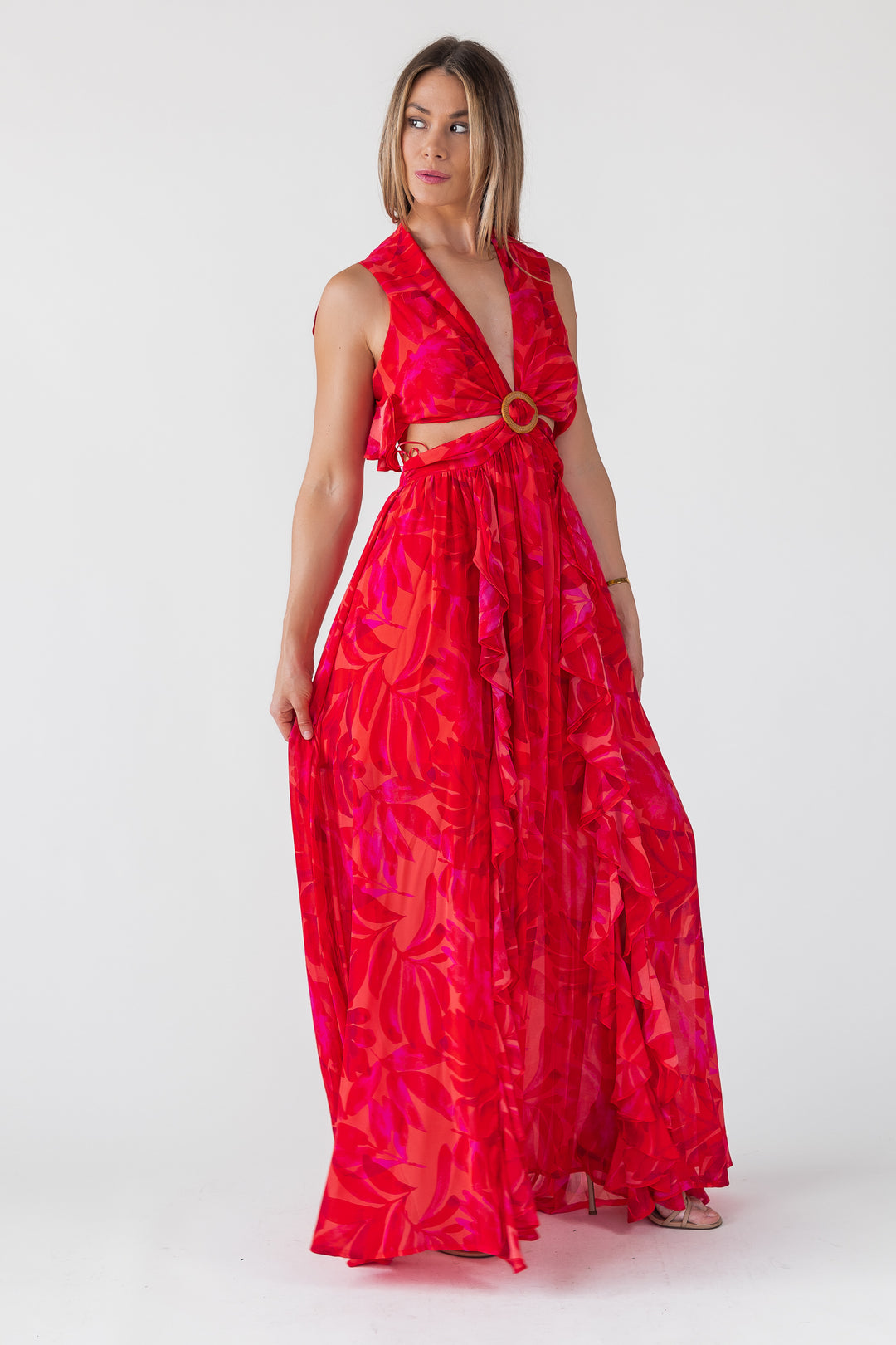 Athena Red Cutout Maxi Dress