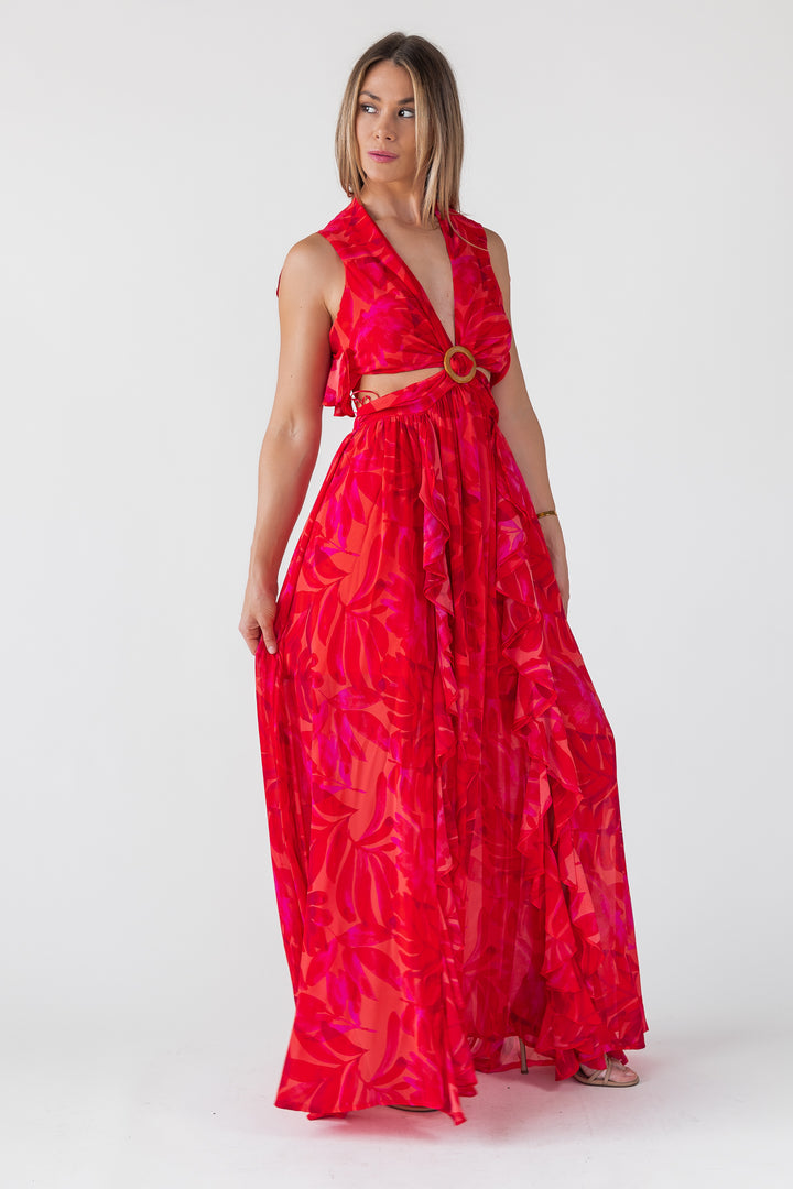 Athena Red Cutout Maxi Dress