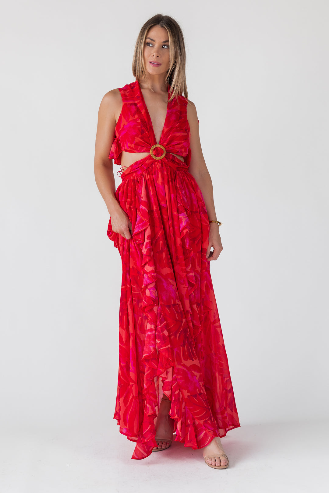 Athena Red Cutout Maxi Dress