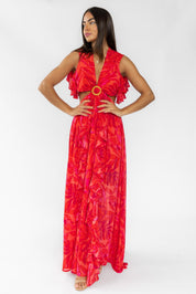 Athena Red Cutout Maxi Dress - Final Sale