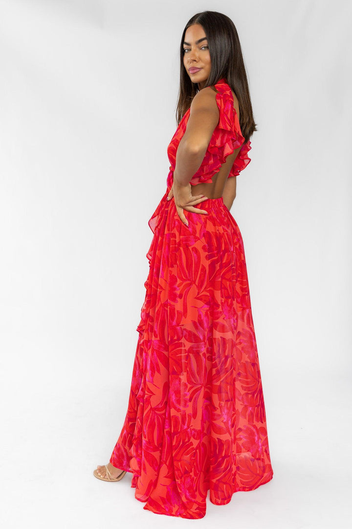 Athena Red Cutout Maxi Dress - Final Sale