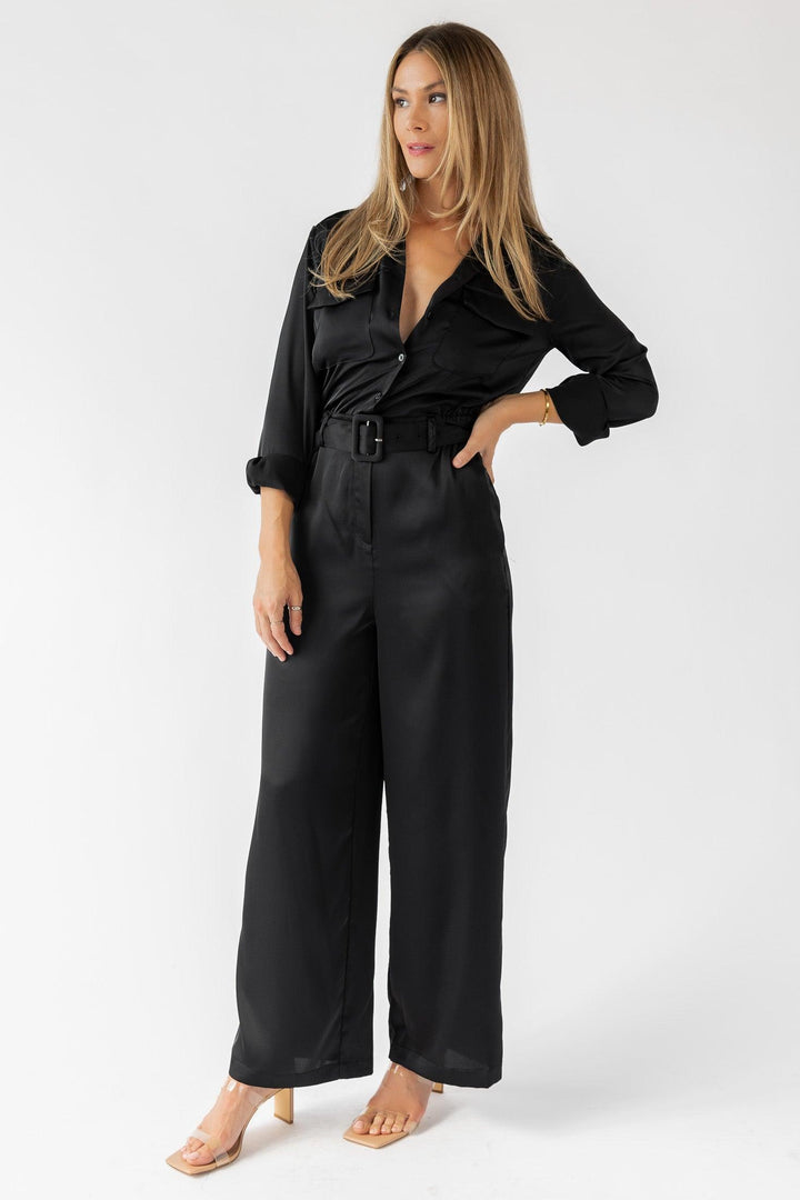 Beck Black Satin Jumpsuit - Final Sale