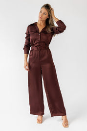 Beck Chocolate Satin Jumpsuit