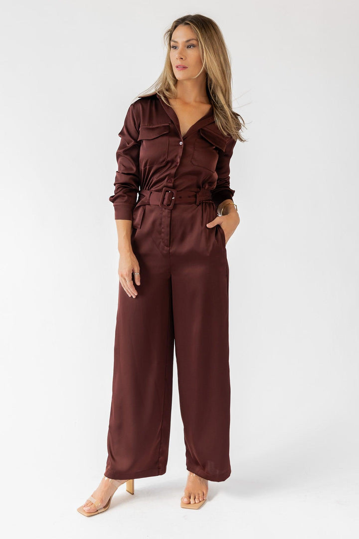 Beck Chocolate Satin Jumpsuit - Final Sale