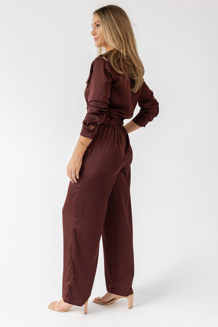 Beck Chocolate Satin Jumpsuit - Final Sale