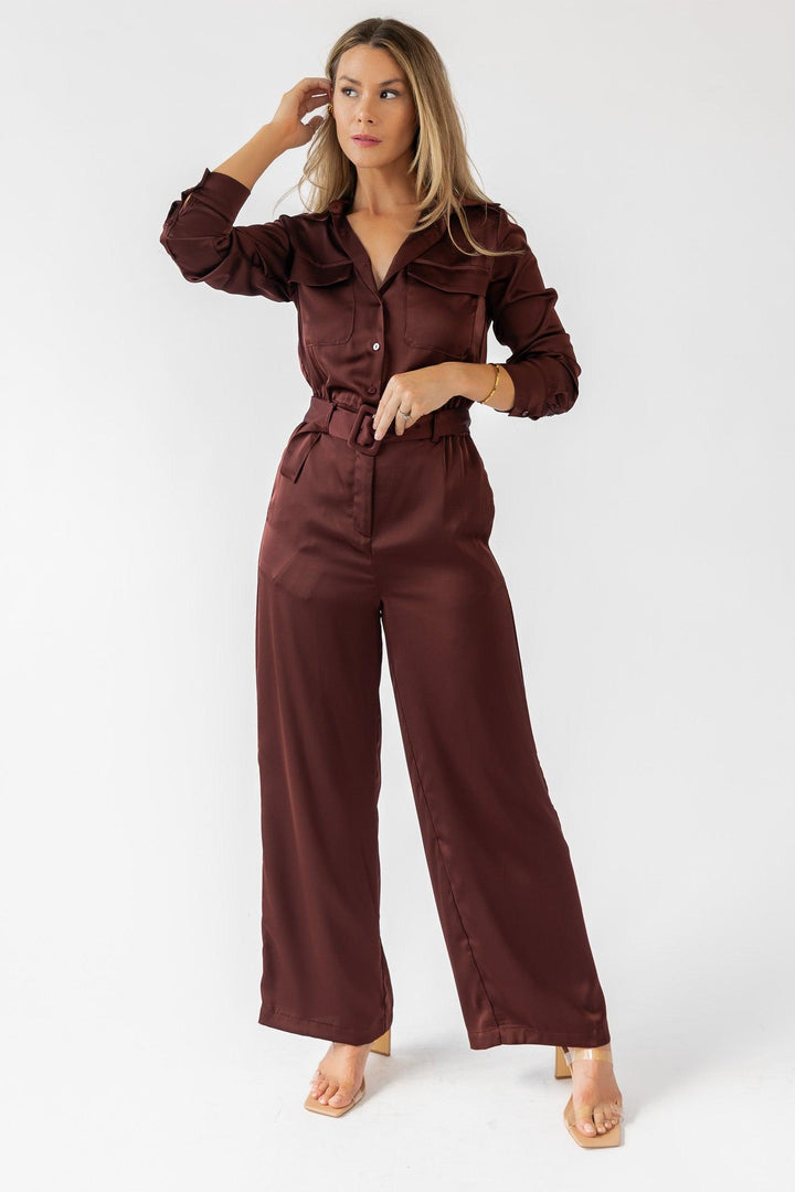 Beck Chocolate Satin Jumpsuit - Final Sale