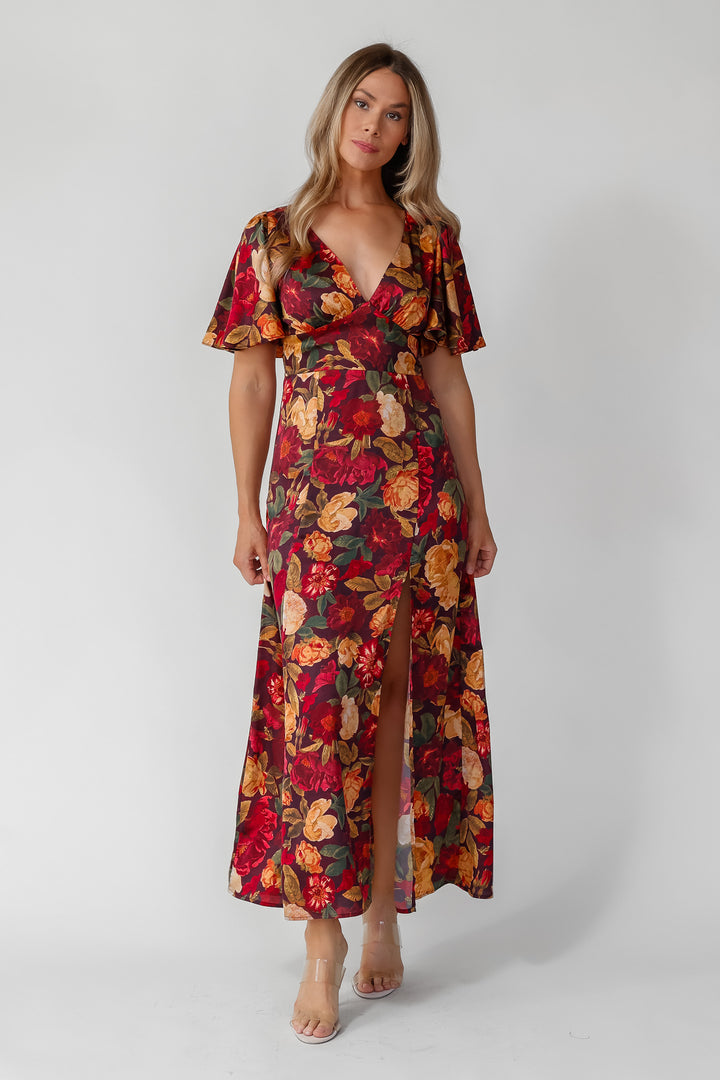 Birdie Burgundy Floral Maxi Dress - Final Sale