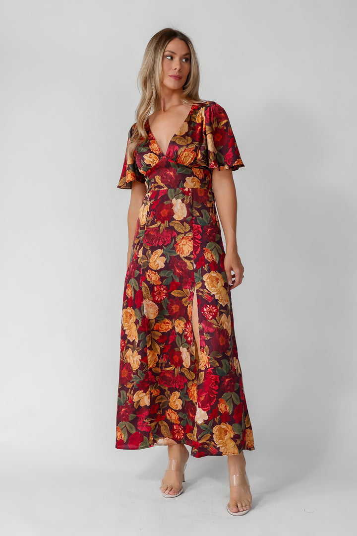 Birdie Burgundy Floral Maxi Dress