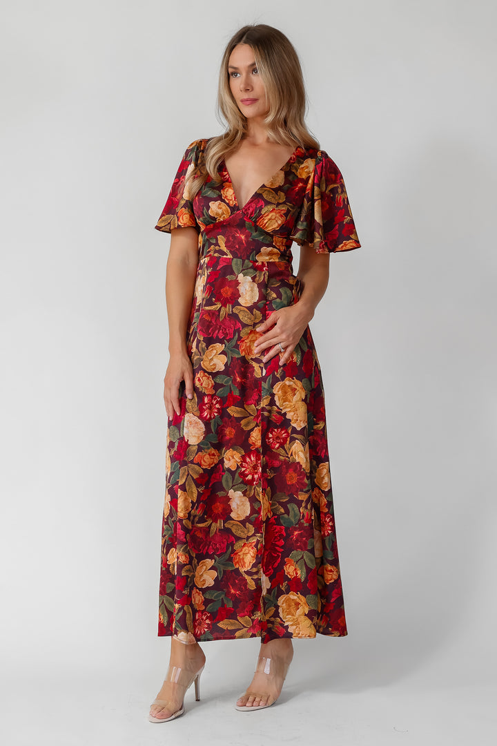 Birdie Burgundy Floral Maxi Dress - Final Sale