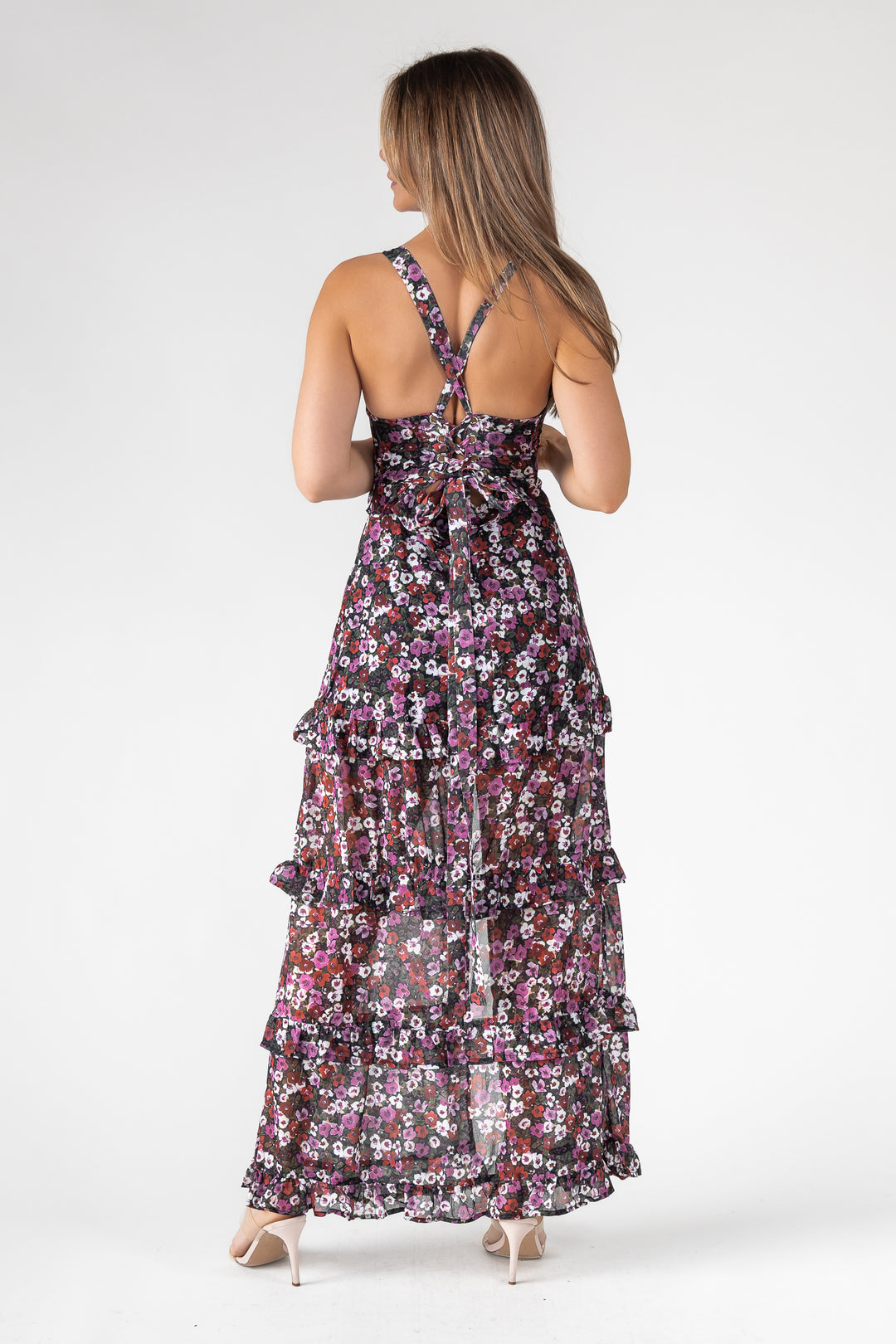 Black Floral Ruffle Maxi Dress