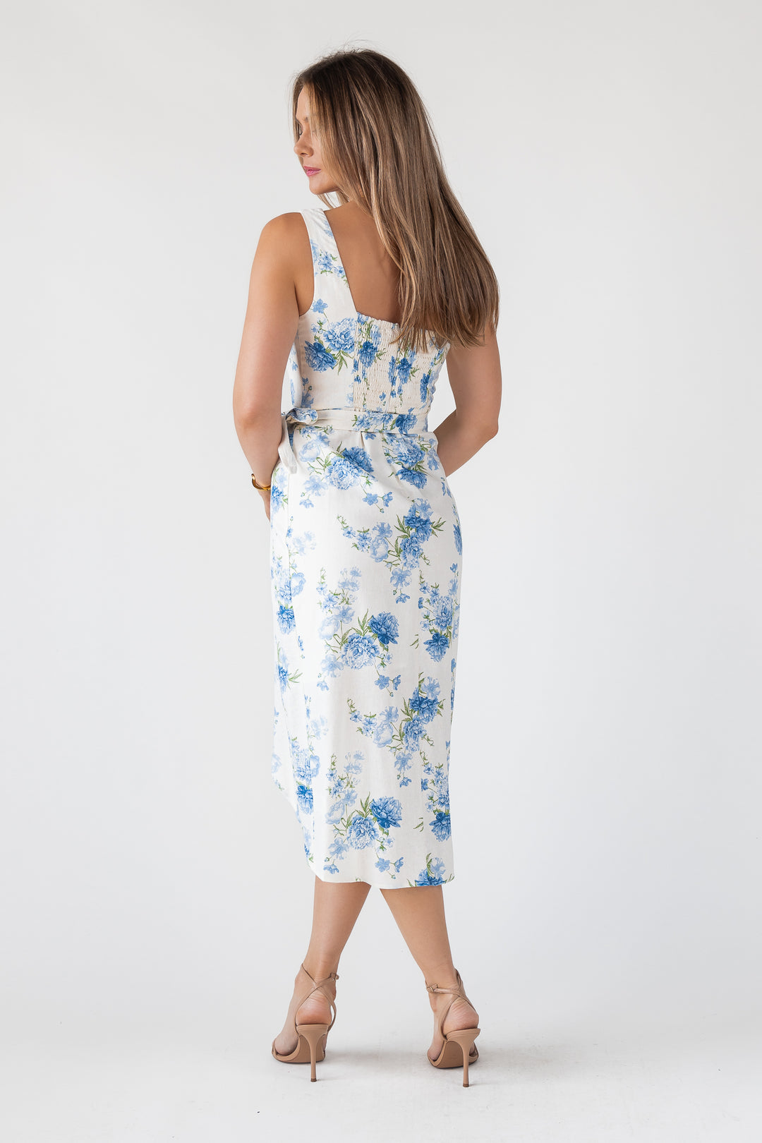 Blue Floral Wrap Midi Dress