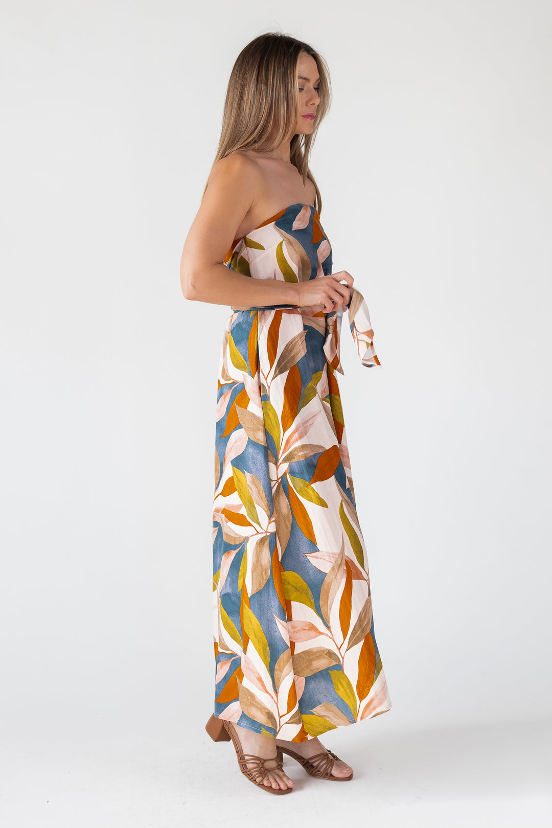 Blue Strapless Wrap Maxi Dress