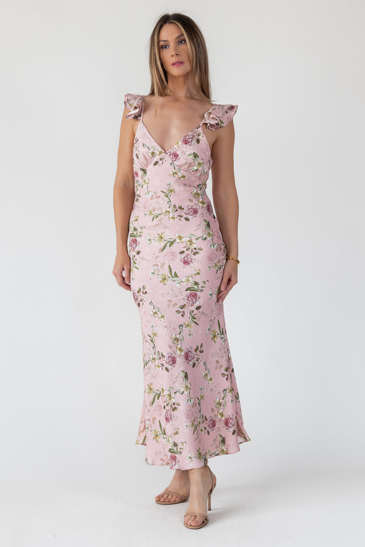 Blush Floral Flutter Strap Maxi Dress