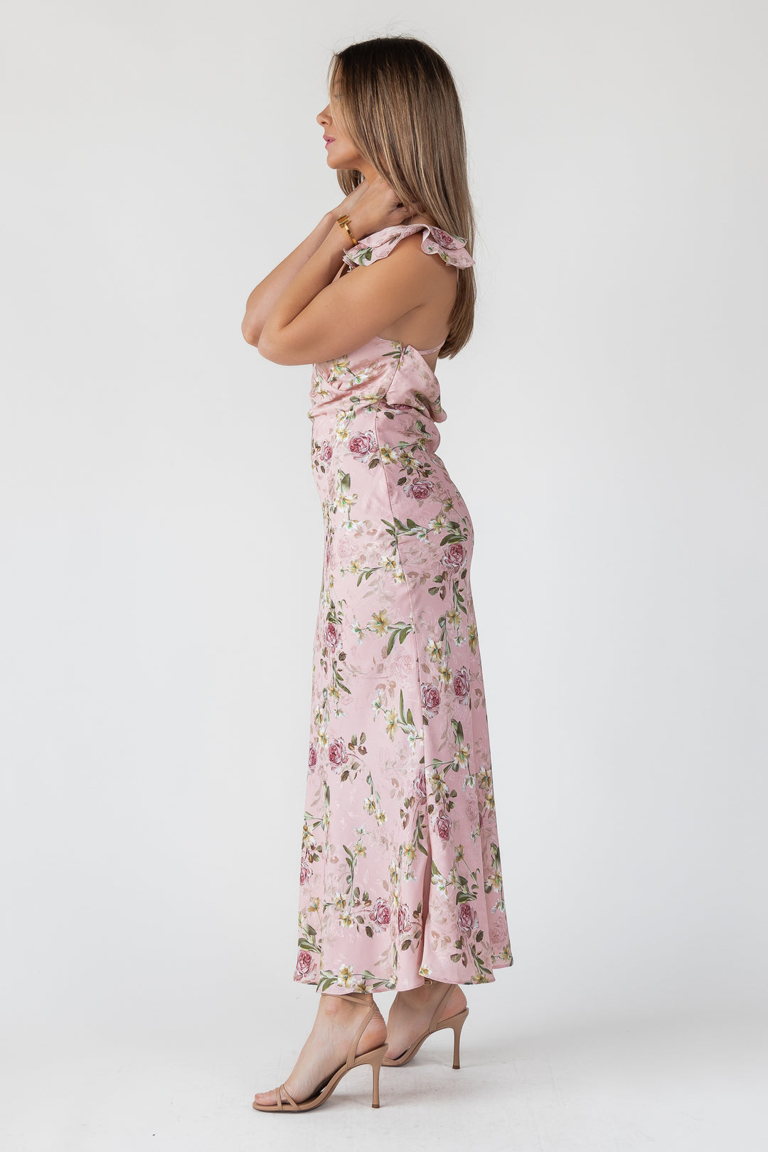 Blush Floral Flutter Strap Maxi Dress