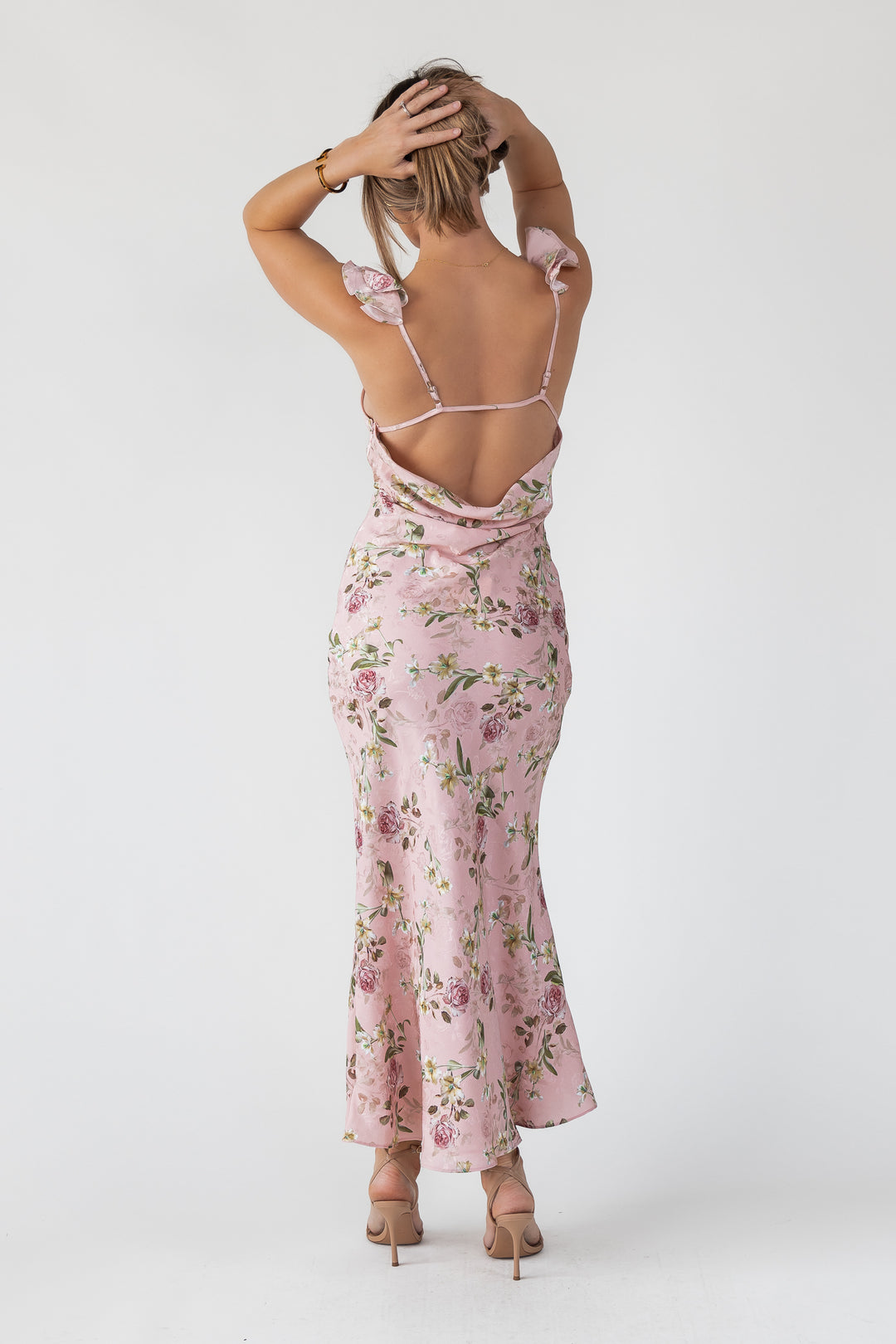 Blush Floral Flutter Strap Maxi Dress