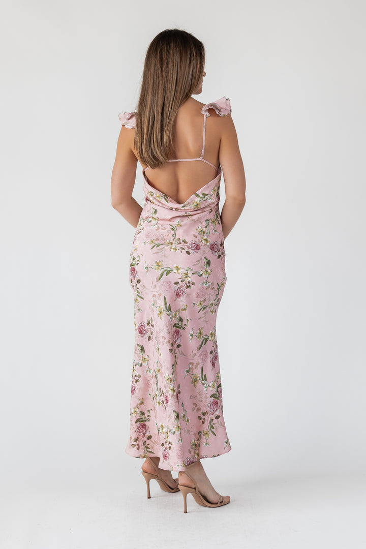 Blush Floral Flutter Strap Maxi Dress