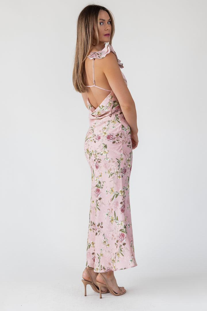 Blush Floral Flutter Strap Maxi Dress