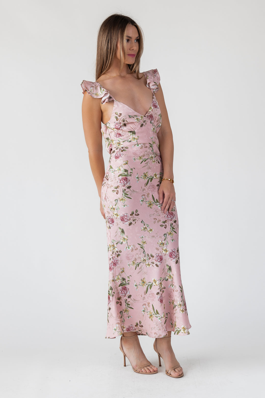 Blush Floral Flutter Strap Maxi Dress