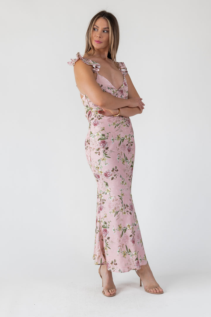 Blush Floral Flutter Strap Maxi Dress