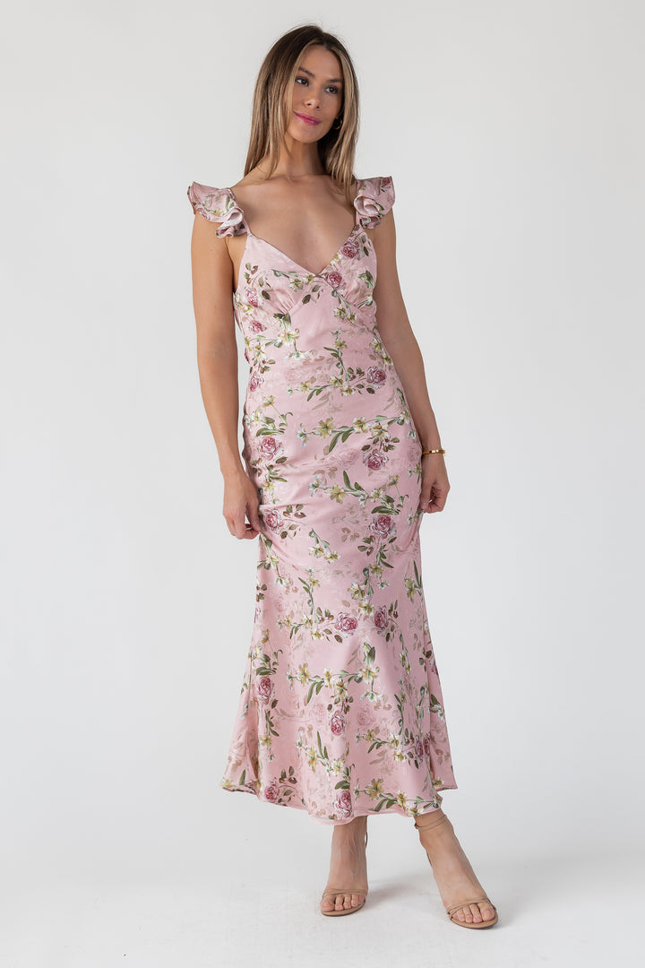 Blush Floral Flutter Strap Maxi Dress