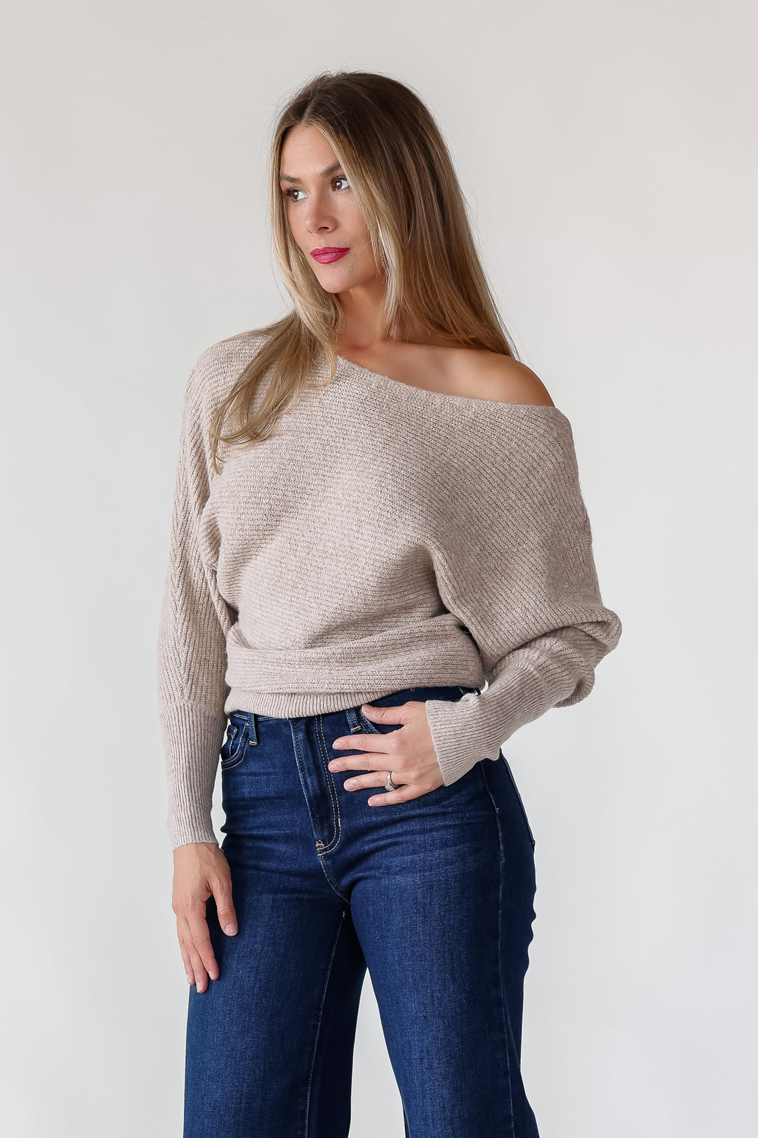 Brandie Oatmeal Rib Knit Sweater