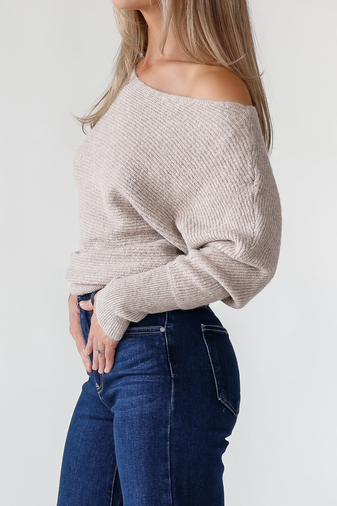 Brandie Oatmeal Rib Knit Sweater