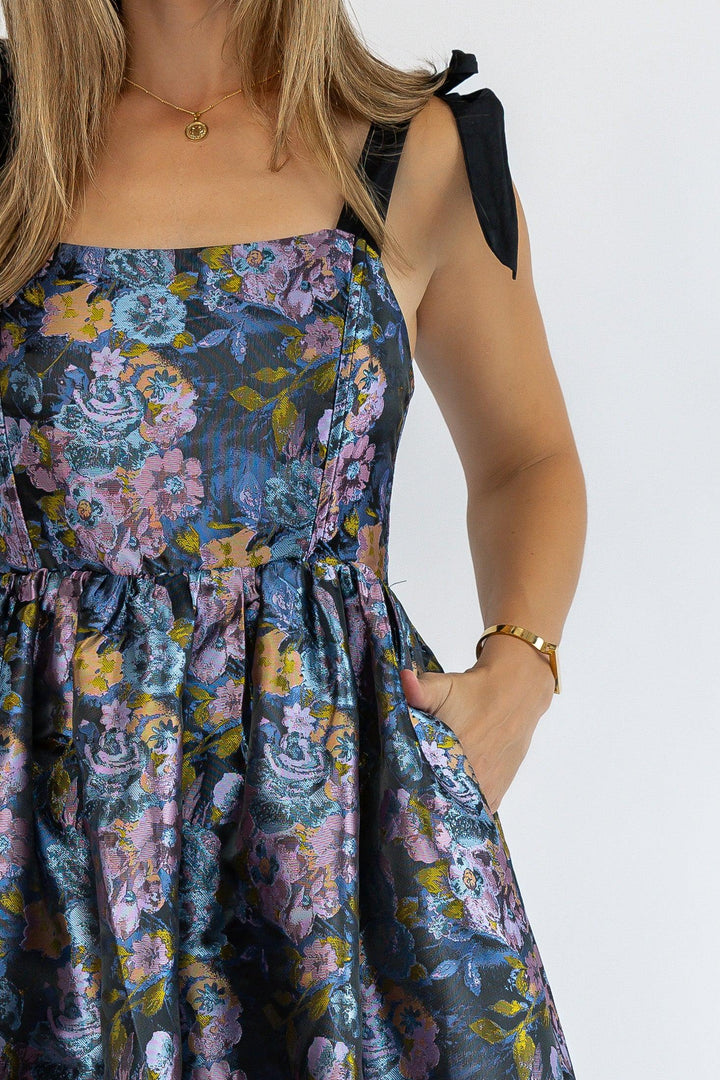 Breanna Navy Floral Jacquard Midi Dress