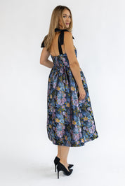 Breanna Navy Floral Jacquard Midi Dress