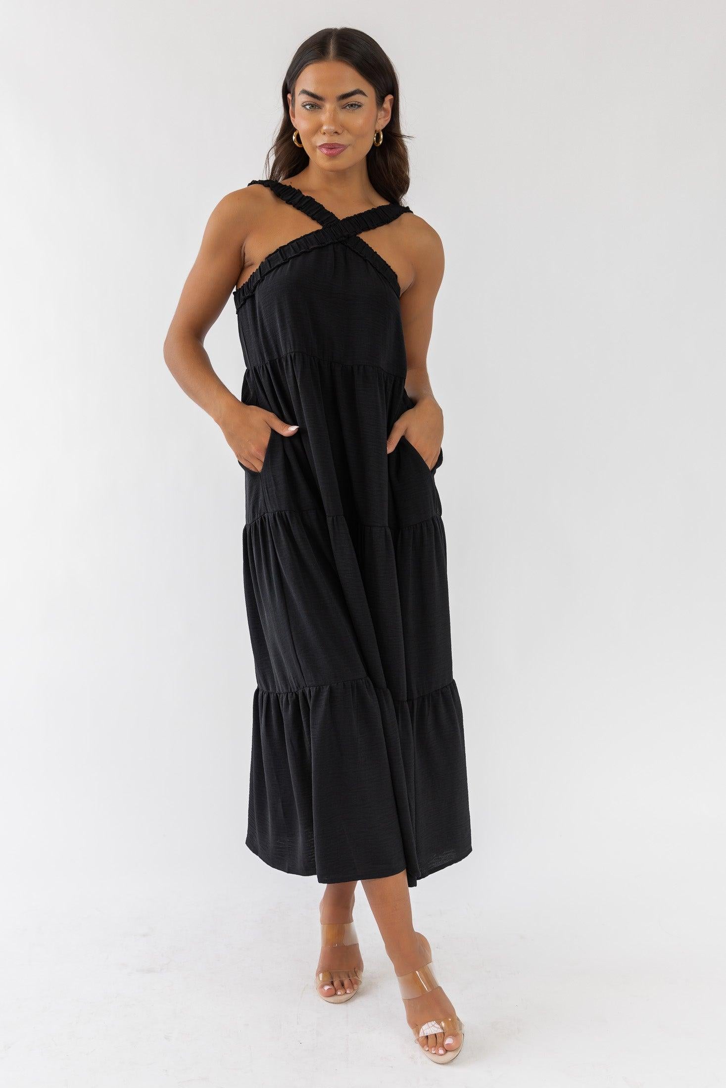 Brenna Black Halter Maxi Dress