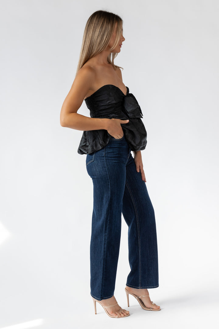 Bryn Black Sweetheart Bow Strapless Top - Final Sale