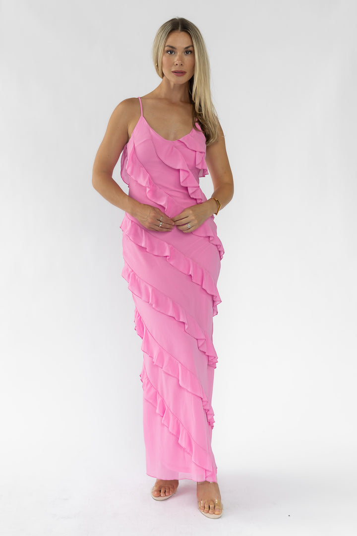 Caelyn Pink Tiered Maxi Dress