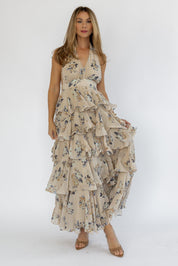 Calla Mocha Floral Tiered Maxi Dress - Final Sale