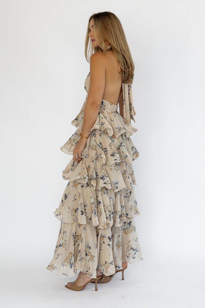 Calla Mocha Floral Tiered Maxi Dress - Final Sale