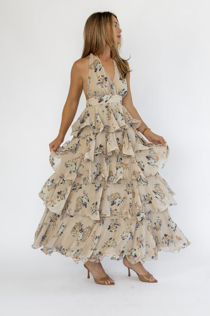 Calla Mocha Floral Tiered Maxi Dress - Final Sale