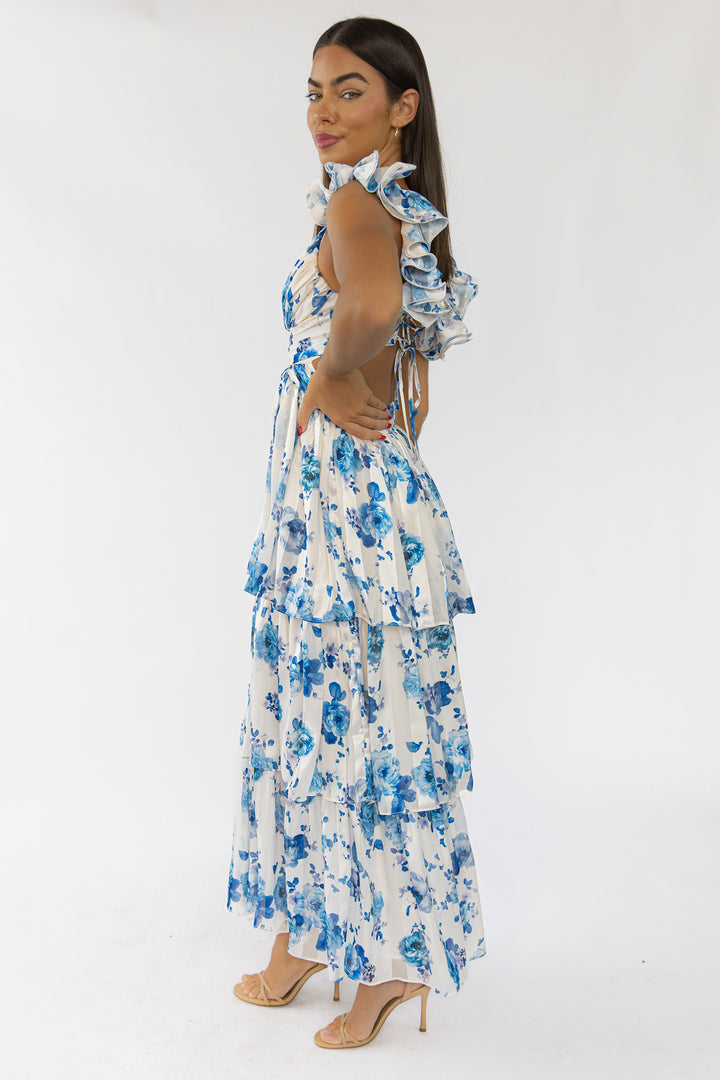 Carmen Blue Floral Maxi Dress